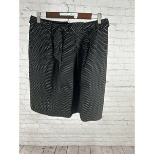 Talbots Black Gold Polka Dot Belted Pleated Midi Pencil Skirt W Pockets 10